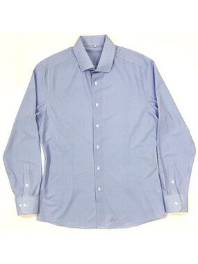 State Liberty Mens Dress Shirt Size Large Long Sleeve Stretch Blue Geometric